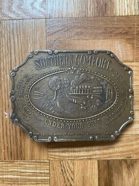 Southern Comfort Vintage Metal Belt Buckle , chunky brass
